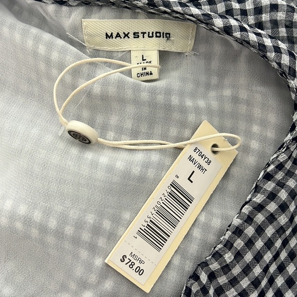 MAX Studio Surplice Wrap Ruffle Trim Sleeveless Blouse Gingham Poly Chiffon - Picture 8 of 9